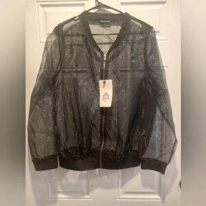 Sheer Black Zip-Front Bomber Jacket - Great Hardware